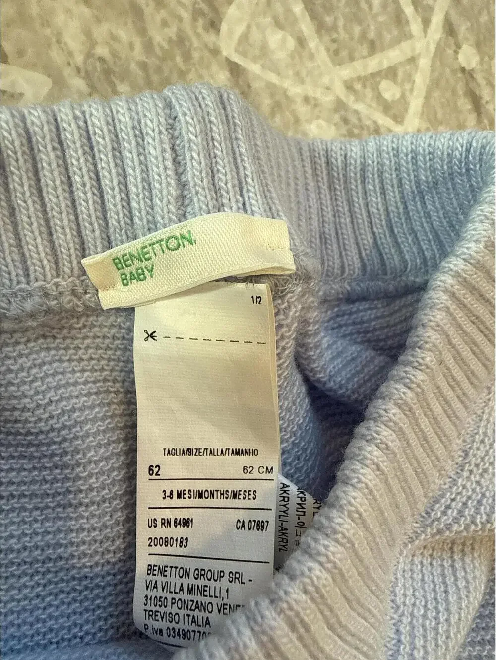 Benetton Baby Light Blue Knit Sweater and Pants Set Size 3-6 Months
